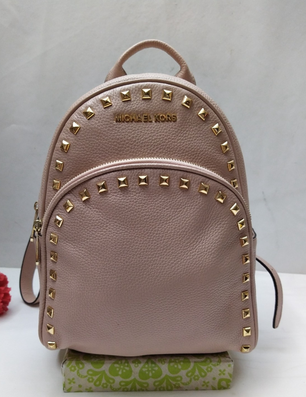 Michael Kors Pink Leather Studded Top Handle Zipper Closure Backpack